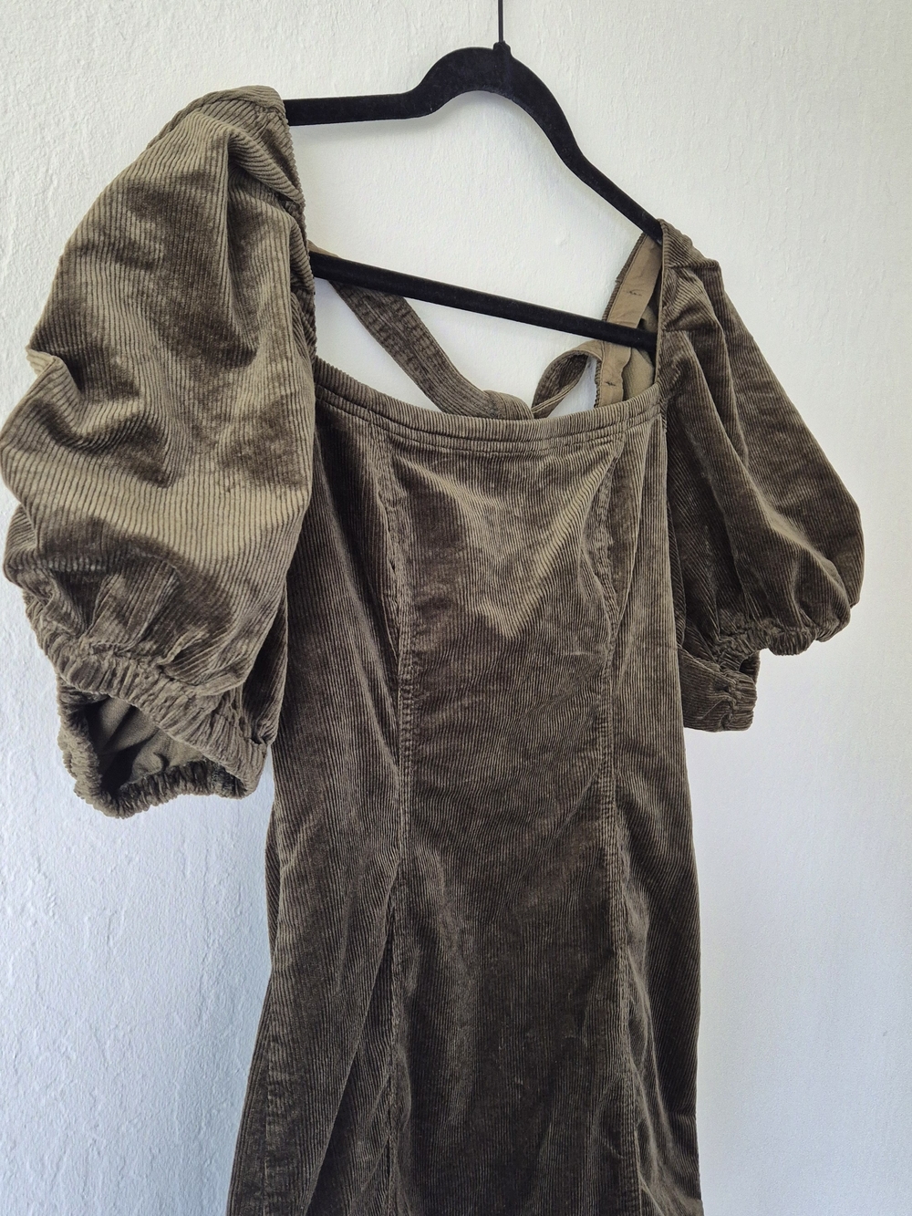 Pilcro Olive Green Puff-Sleeve Corduroy Mini Dress - Picture 7 of 8